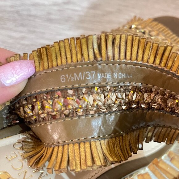 Vince Camuto Wedge Espadrille Sandals 6.5 Brittnuh Brown Gold Tan Slides - Picture 11 of 12